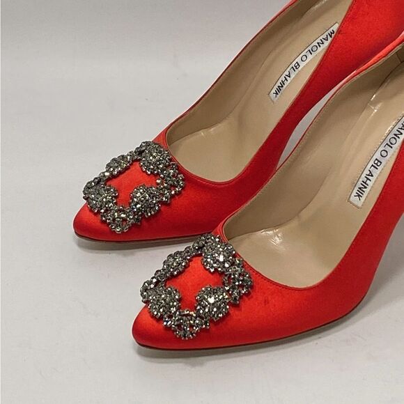 Manolo Blahnik Hangisi 105MM Embellished Satin Pumps size 35.5 - Picture 9 of 15